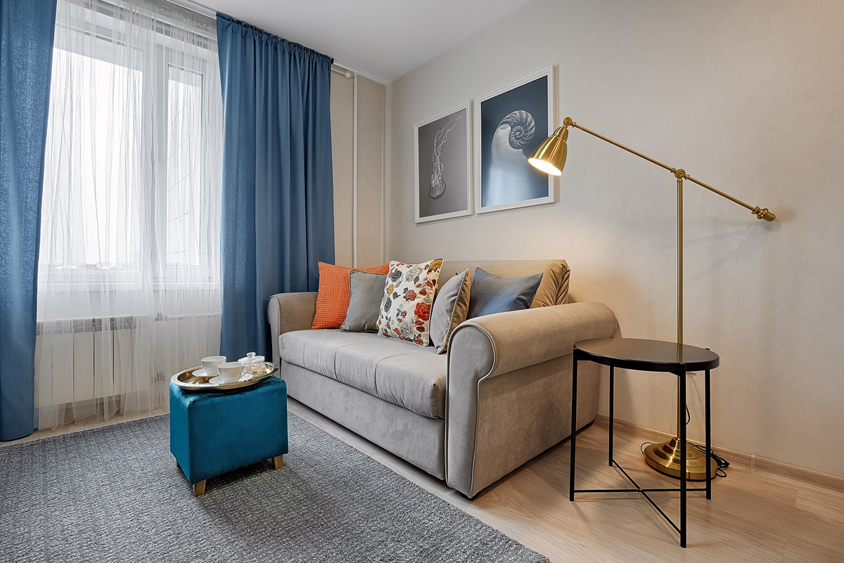 интерьер жилой комнаты с диваном